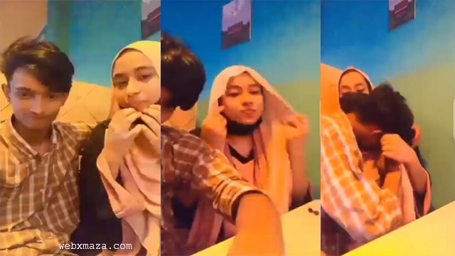 Young Boy Enjoying With His Hijabi GF In Restaurant